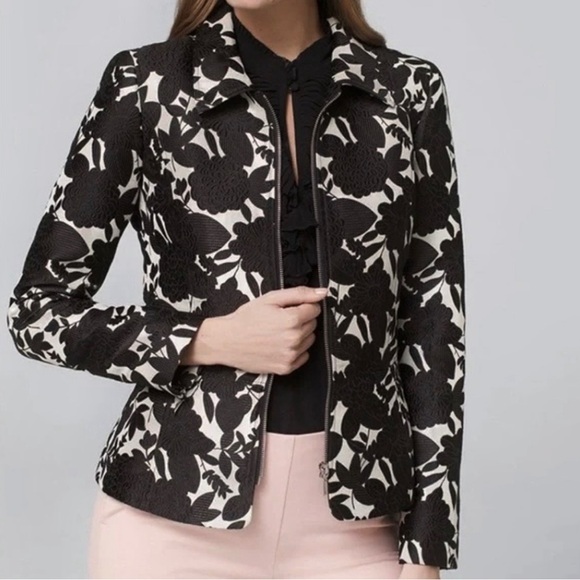 White House Black Market Jackets & Blazers - WHBM Brocade Black & White Zipper Jacket Coat size 0 xs